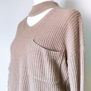 DEEP SUGAR Distressed V-Neck Pocket Sweater